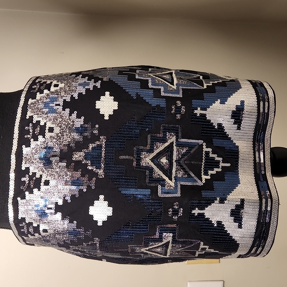 Y2K Blue silver metallic whimsigoth party sequin mini skirt - Picture 2 of 5